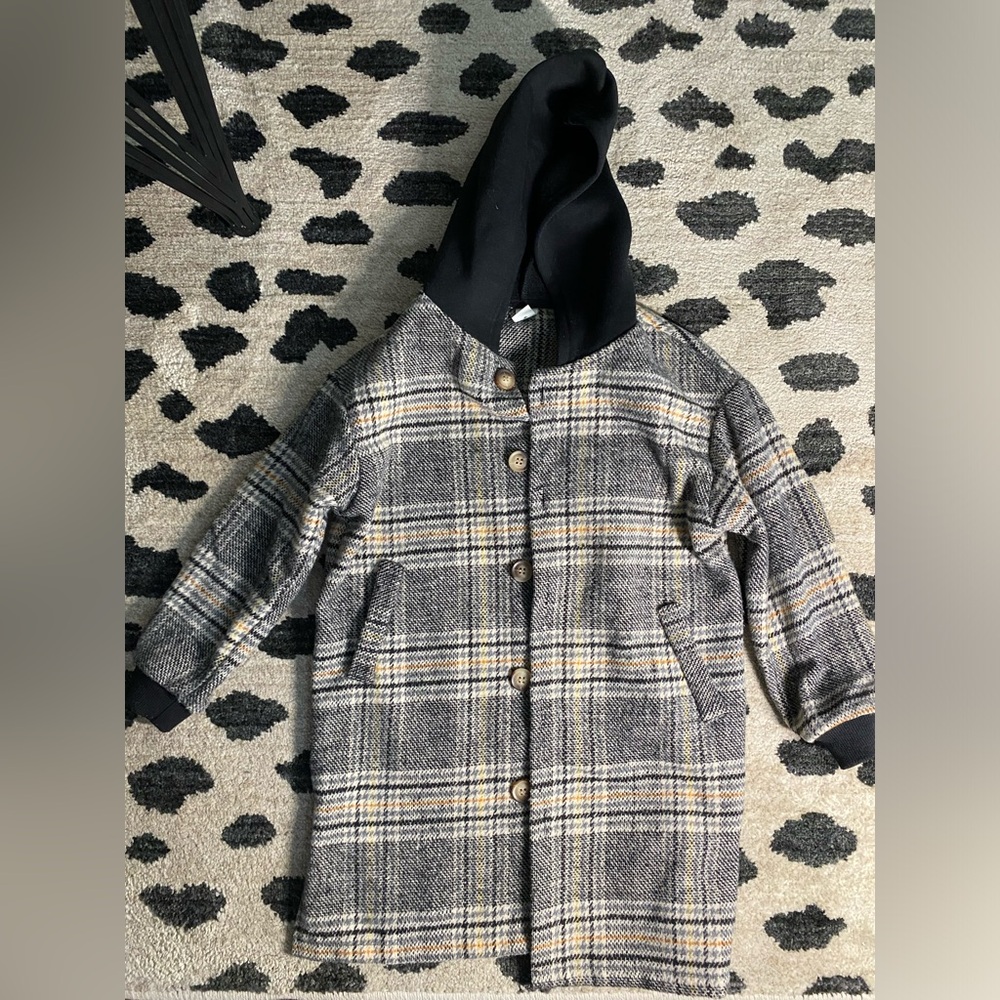 Plaid Boys over coat with hood - size 7